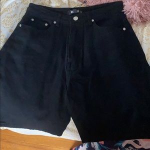 Boohoo black Bermuda denim shorts